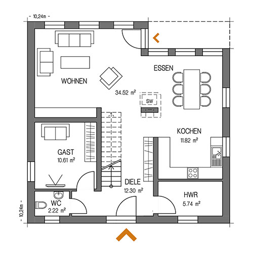 RKR Haustyp | BAUHAUS ELEGANZ 160 | Erdgeschoss