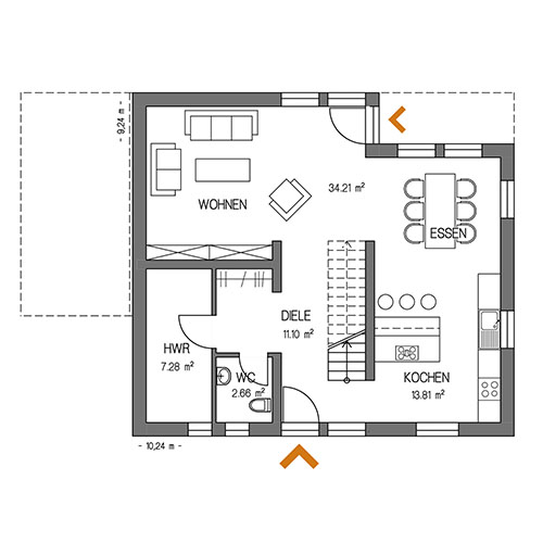 RKR Haustyp | BAUHAUS FAVORIT 142 | Erdgeschoss