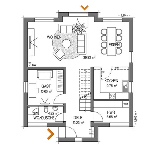 RKR Haustyp | BAUHAUS FAVORIT 155 | Erdgeschoss