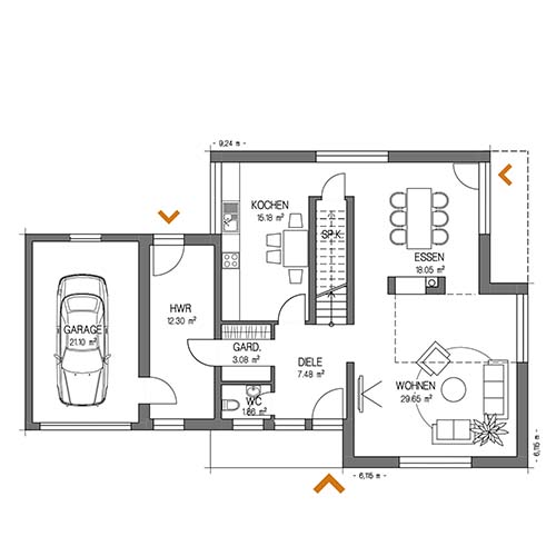RKR Haustyp | BAUHAUS STADTVILLA 163 | Erdgeschoss