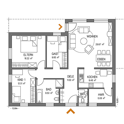 RKR Haustyp | BUNGALOW 105 | Erdgeschoss