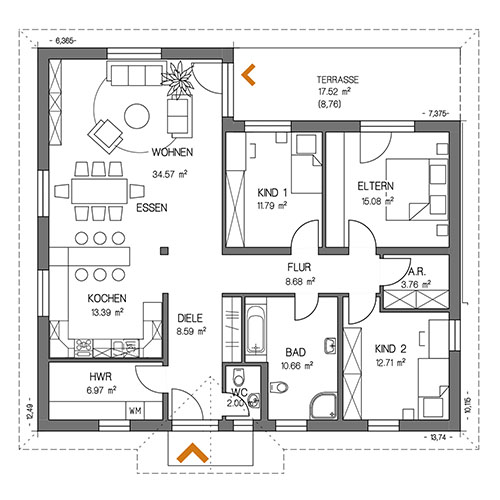 RKR Haustyp | BUNGALOW 137 | Erdgeschoss