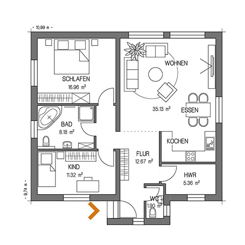 RKR Haustyp | BUNGALOW 92 | Erdgeschoss
