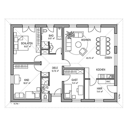 RKR Haustyp | BUNGALOW POESIE 129 | Erdgeschoss