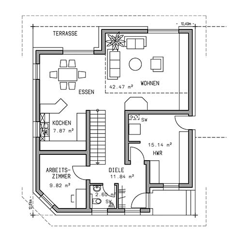 RKR Haustyp | PULTDACH VICTOR 156 | Erdgeschoss