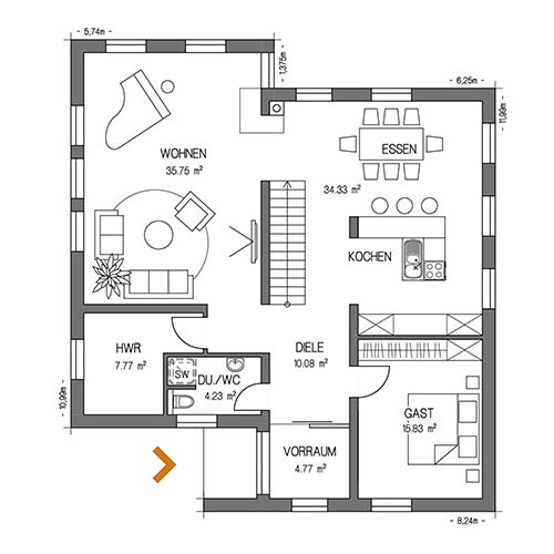 RKR Haustyp | PULTDACH VISION 194 | Erdgeschoss