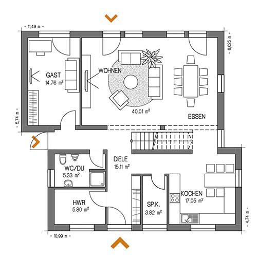 RKR Haustyp | PULTDACH VISION 199 | Erdgeschoss