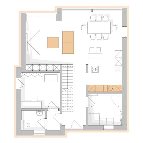 RKR Haustyp | RKR Komfort Haus - Bauhaus mit Erweiterung Erd- und Obergeschoss | Erdgeschoss