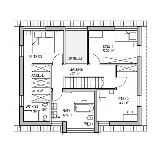 RKR Haustyp | SATTELDACH AKA 150 | Dachgeschoss