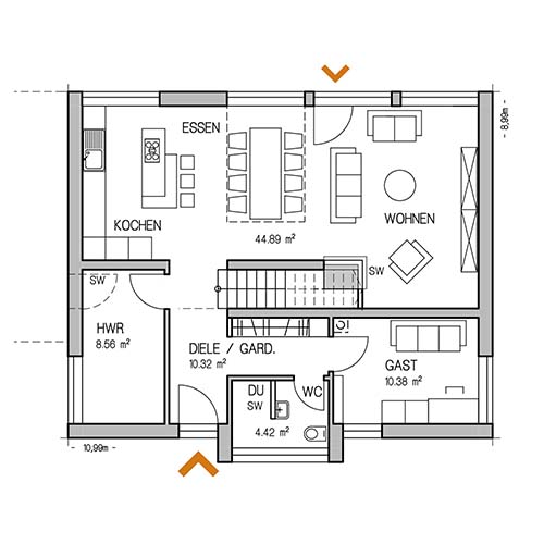 RKR Haustyp | SATTELDACH AKA 150 | Erdgeschoss