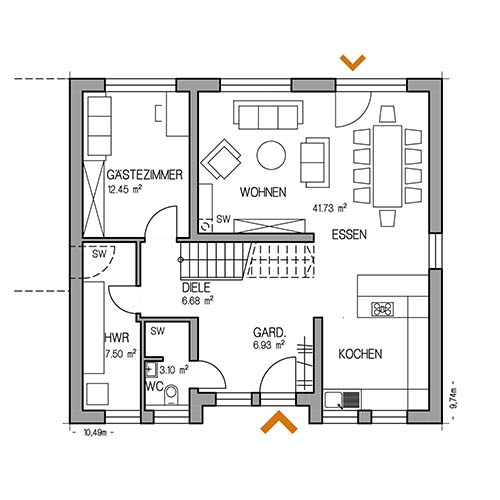 RKR Haustyp | SATTELDACH AMA 148 | Erdgeschoss