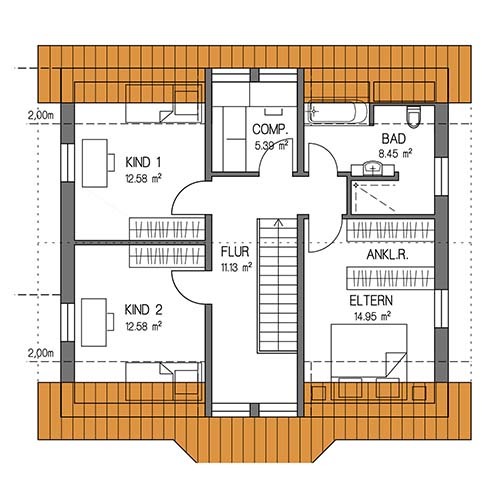 RKR Haustyp | SATTELDACH FAVORIT 134 | Dachgeschoss