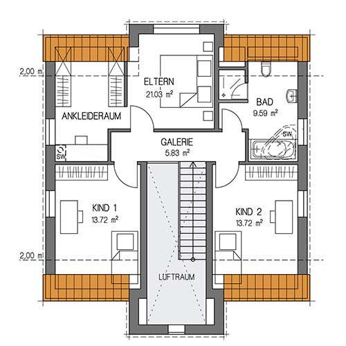 RKR Haustyp | SATTELDACH FAVORIT 148 | Dachgeschoss