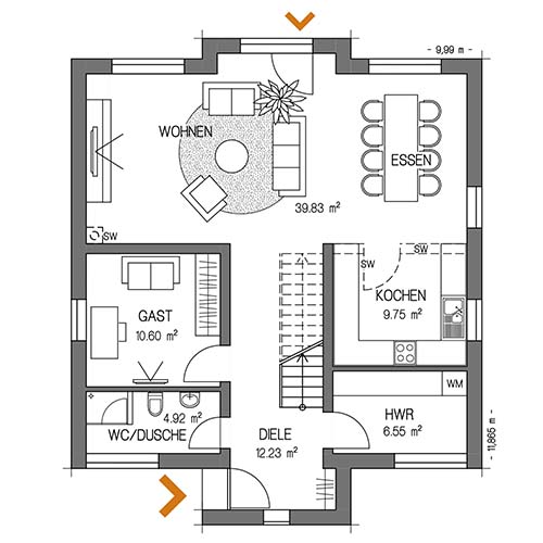 RKR Haustyp | SATTELDACH FAVORIT 148 | Erdgeschoss