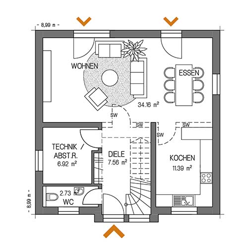 RKR Haustyp | SATTELDACH GALERIE 115 | Erdgeschoss