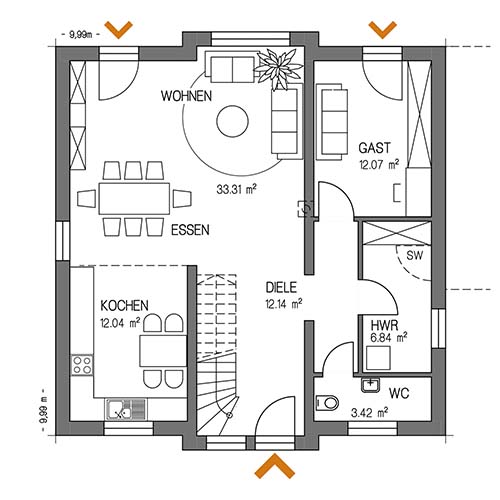 RKR Haustyp | SATTELDACH GALERIE 147 | Erdgeschoss
