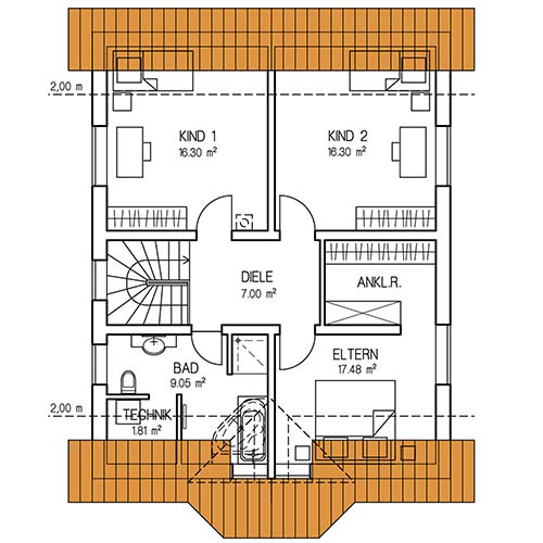 RKR Haustyp | SATTELDACH LILA 143 | Dachgeschoss