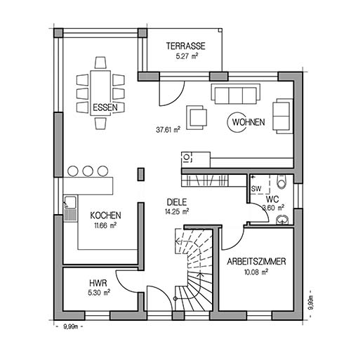 RKR Haustyp | SATTELDACH LUX 154 | Erdgeschoss
