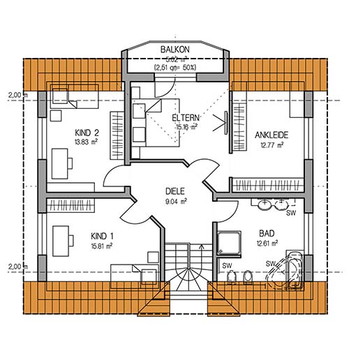 RKR Haustyp | SATTELDACH MUSE 171 | Dachgeschoss