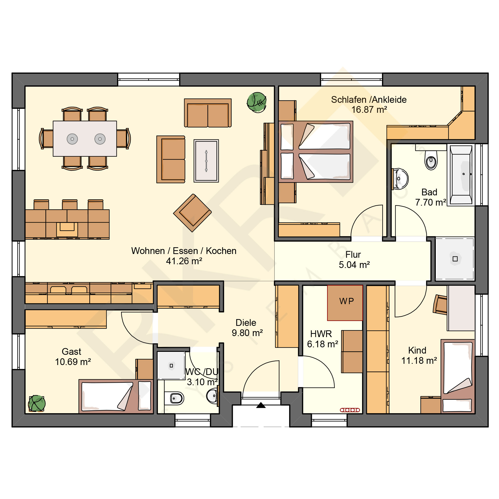 RKR Haustyp - Bungalow 111 v2 - Grundriss Plan | RKR Systembau GmbH
